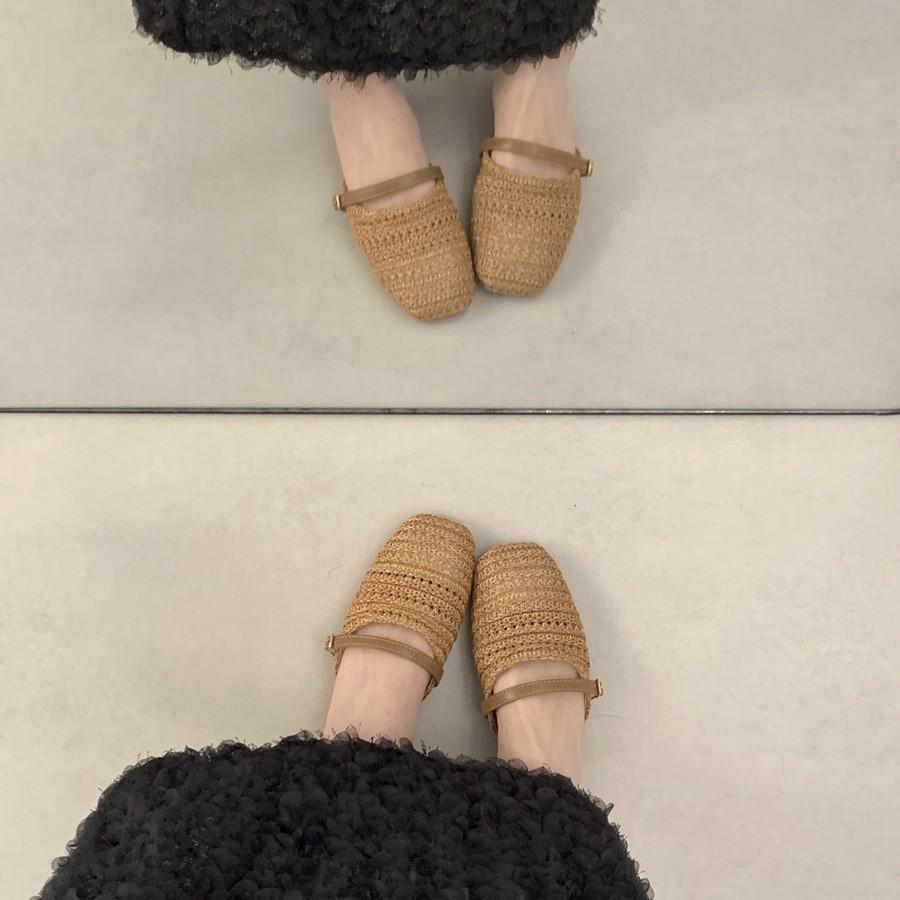 Niche handwoven bag head half slippers women's summer wear Korean version low heel one pedal lazy muller shoes single shoes women