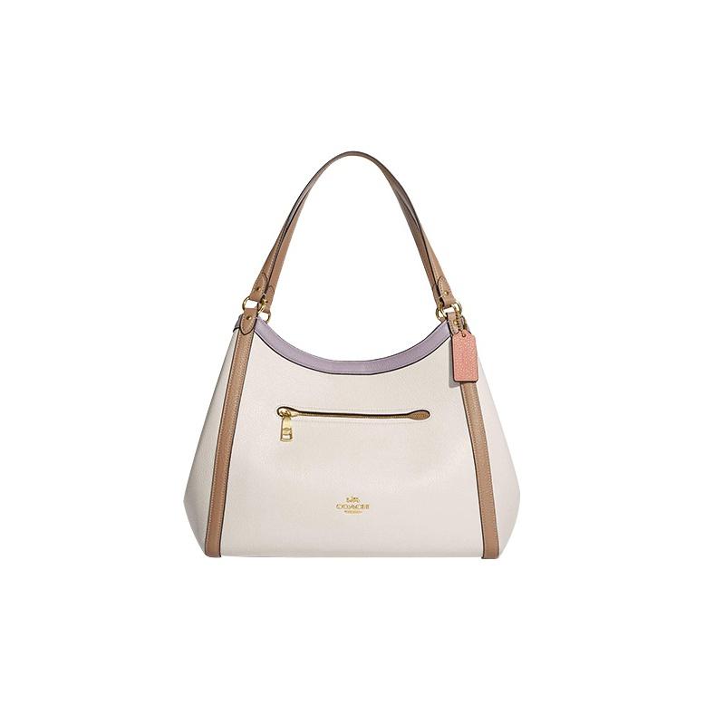 Coach Women's White Kristy 32 Snap Closure Central Zipper Compartment Pebble Leather Shoulder Tote Bag Large Handbags Chalk- Ca216-Imcah