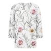 Women's Fashion Casual Floral Print V-Neck Short Sleeve Decorative Button Three-quarter Sleeve T-Shirt Top