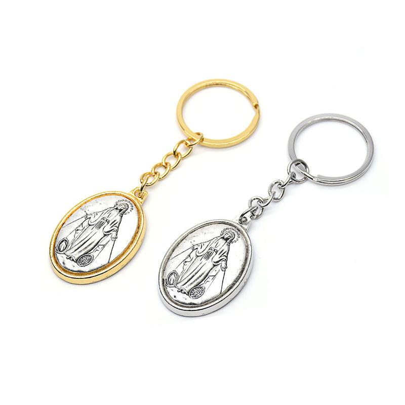 Ancient Oval Virgin Holy Father Saint Benedict Exorcism Ancient Silver Pendant Catholic Relic Keychain Religious Ornaments Church Gifts
