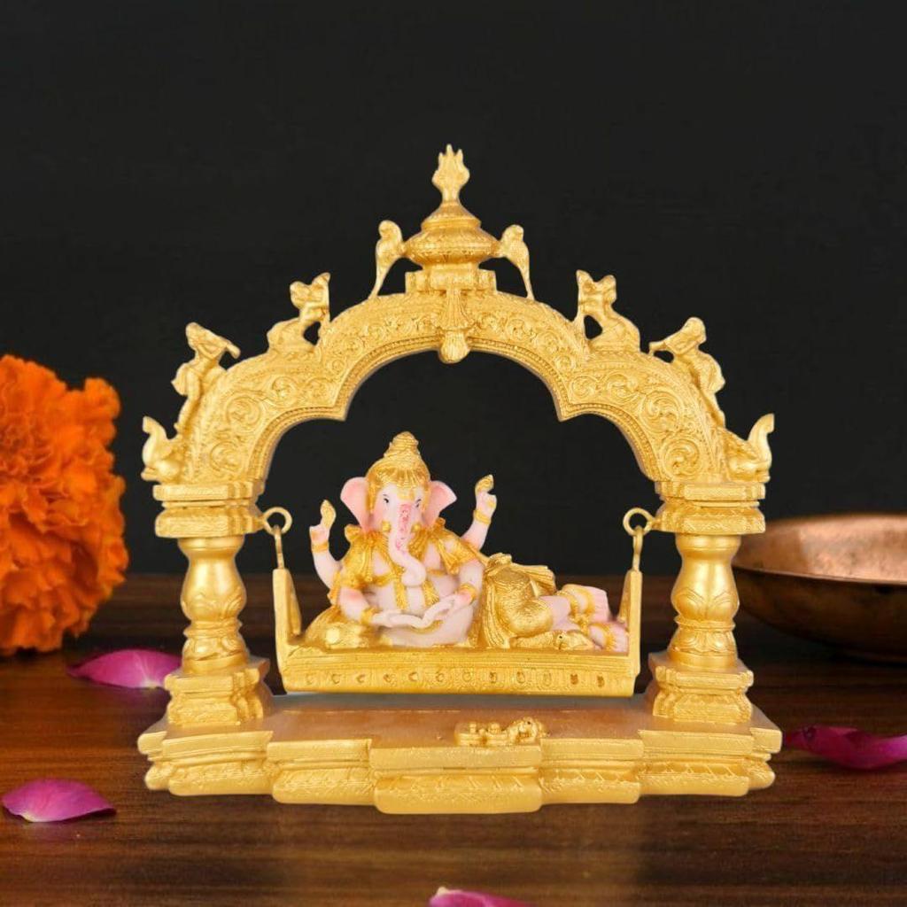 1 Pc Shree Ganesh Ji Sitting On Jhula Idol -Decorative Lord Ganesha Statue & Idols for Home Decor,Office, and Pooja,