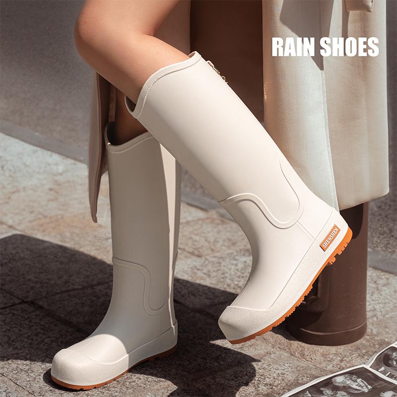 Women's Waterproof High-Top Rain Boots - Non-Slip, Wear-Resistant, Low Heel, Korean Style, Four Seasons Outdoor Use