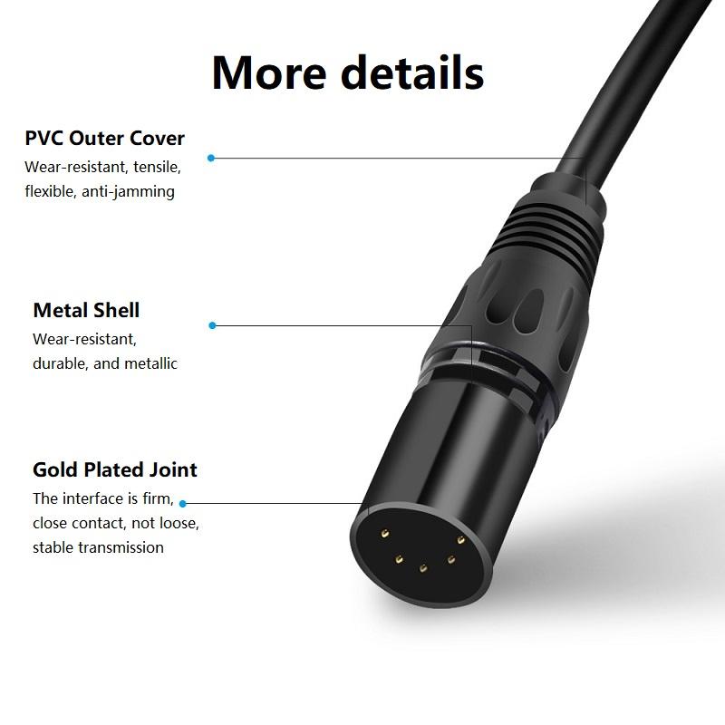 High Quality 5 Pin XLR Audio Cable 5P XLR to XLR 5Pin Male to Female 16*0.18/OFC *4C+BC+BC 80*0.1/TC OD6.0 PVC