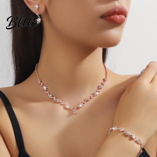 Braut-Halsketten-Ohrring-Set 3 Teile/Set Damenschmuck Strass-Choker