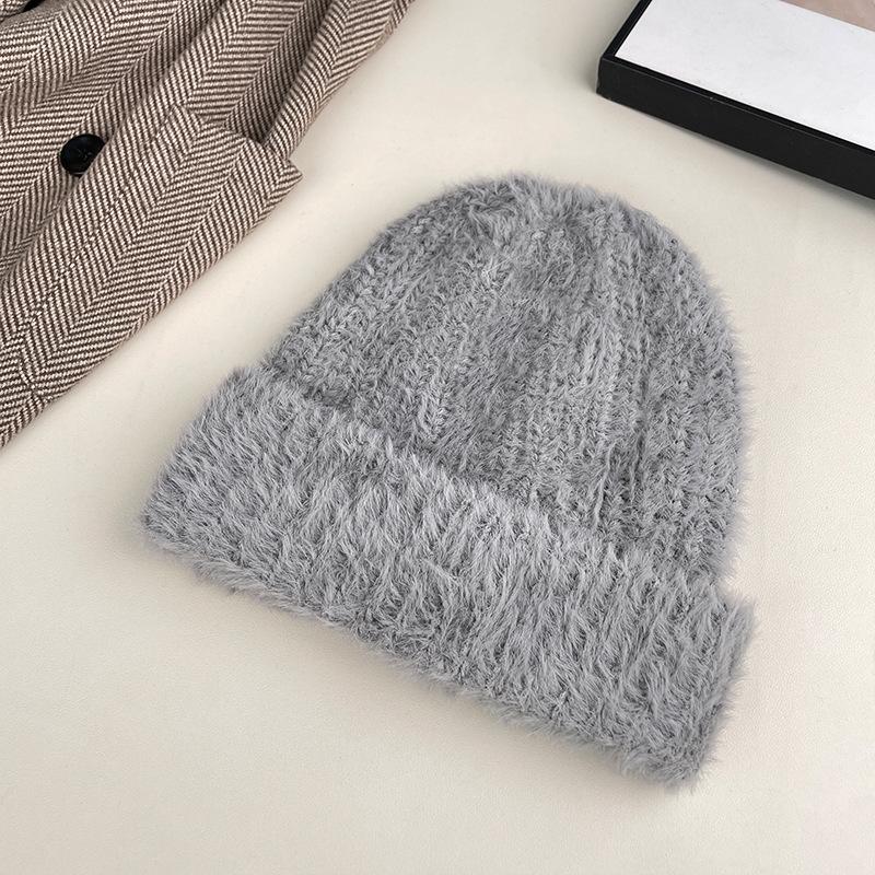 Frühlings- und Herbst-Plüsch-verdickte warme Mütze, großer Kopfumfang, kleines Gesicht Strickmütze Damen