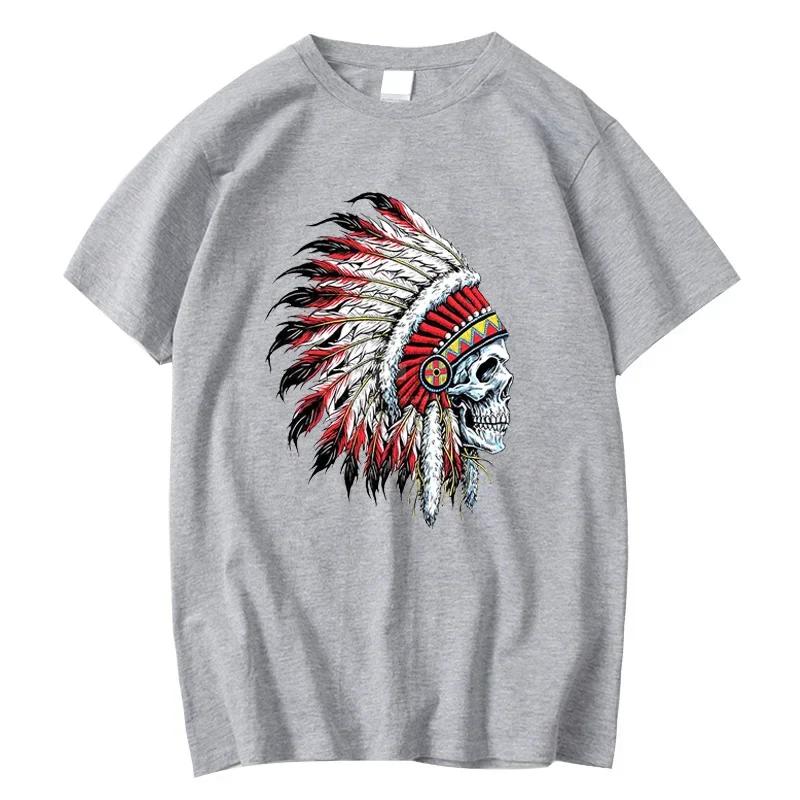 Mens Tshirt 100 Cotton Casual Funny Indian Skull Print Loose Oneck Cool Summer T Shirt for Men Short Sleeve Tshirt Male