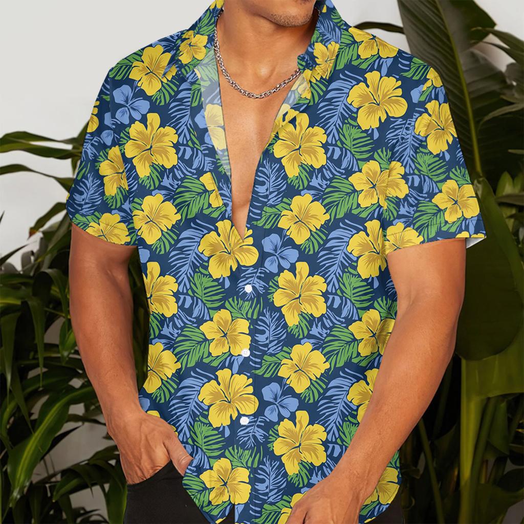 Summer Hawaiian Style Multi-color Printed Cardigan Men's Short Sleeved Shirts