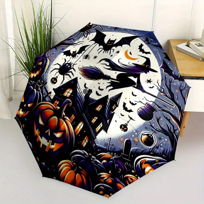 1pc Halloween Spooky Automatic Open/close Umbrella, 8-Rib Sturdy Structure, Portable Travel Umbrella, Parties, Everyday Use, Outdoor Accesso