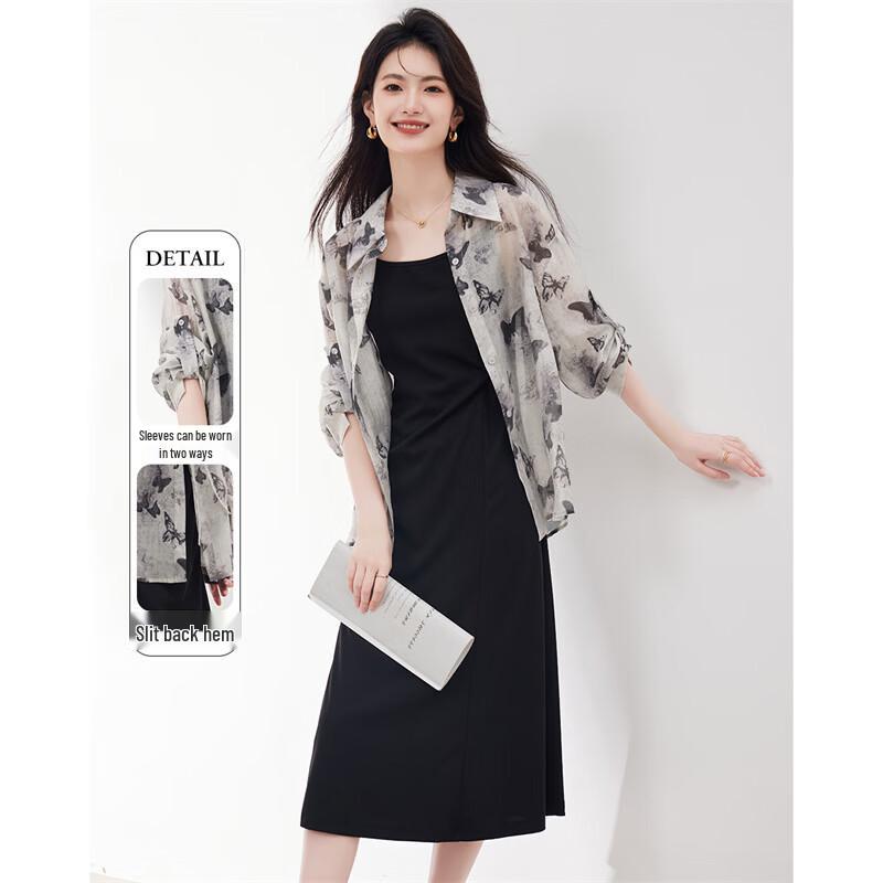 

Women s Lyocell Butterfly Print Shirt & Dress Two-Piece Set M