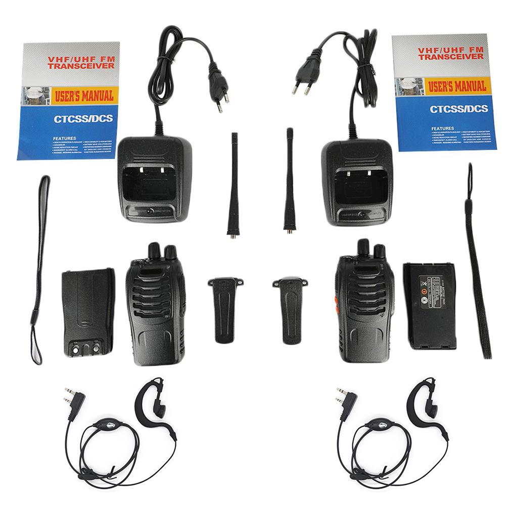 2PCS BF-888S Wireless Walkie Talkie Dual Band Portable Long Range UHF 400-470MHz EU/US Ham Two Way Radio Earphones for Hunting
