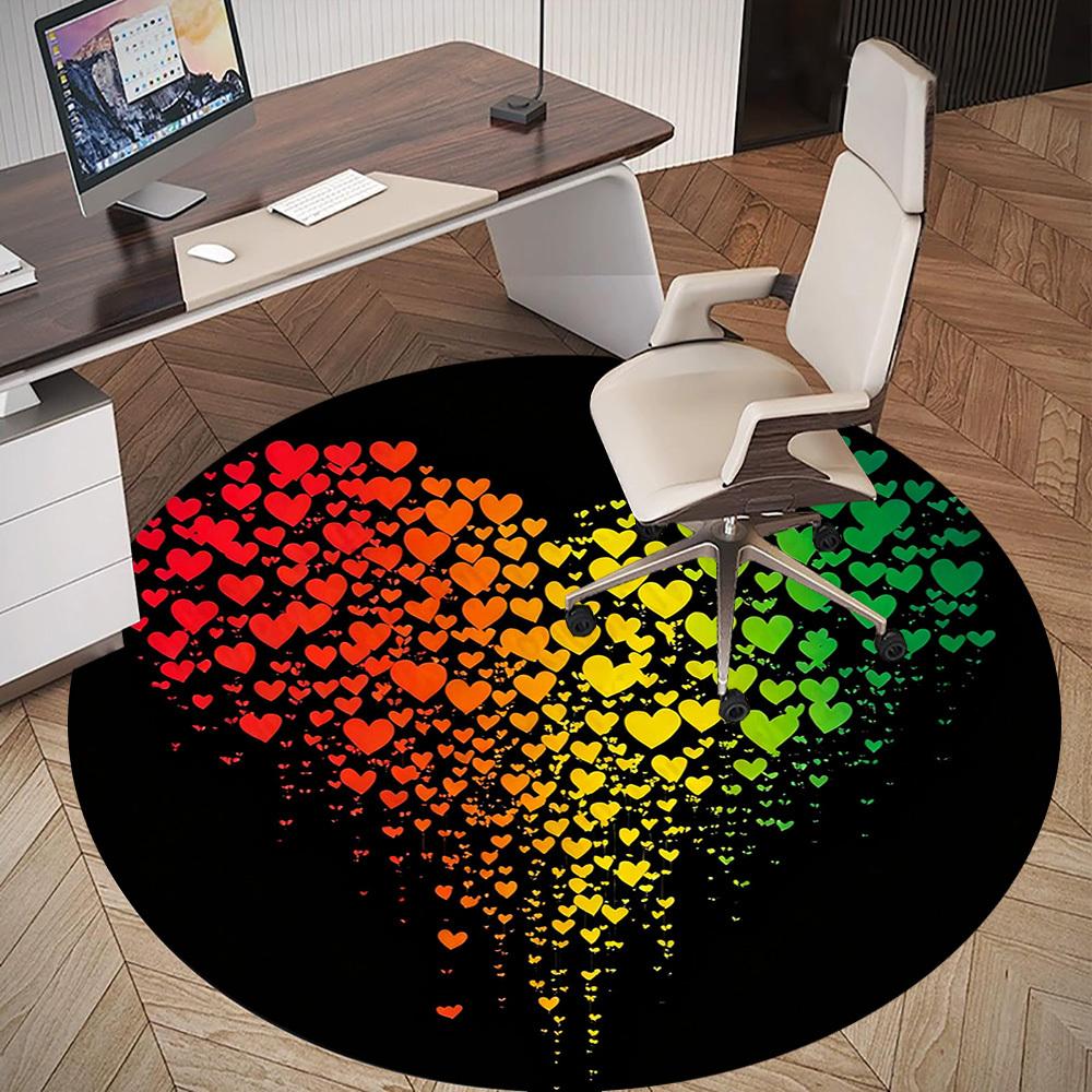 1PC heart rainbow Office Round Area Rug, Under Office Chairs Bedroom Living Room Home Decor,Carpet for Office, -1110228