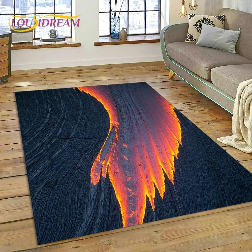 3D Volcano Lava Magma Carpet Rug for Bedroom Living Room Home Sofa Decoration,Children Game Large Decor Floor Mat Non-slip Gift