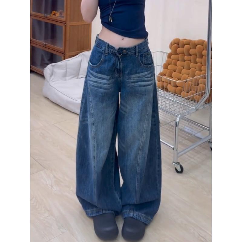 

Женские джинсы прямого кроя с высокой посадкой и эффектом стирки - Летняя коллекция 2025 4XL синий