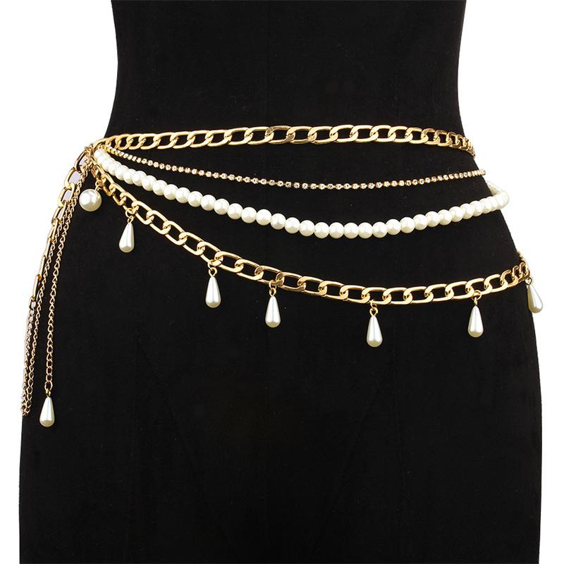 

Sexy Multi-layer Imitation Pearl Tassel Pendant Waist Belly Belt Chain Women Summer Bikini Rave Body Jewelry Y2K Accessories