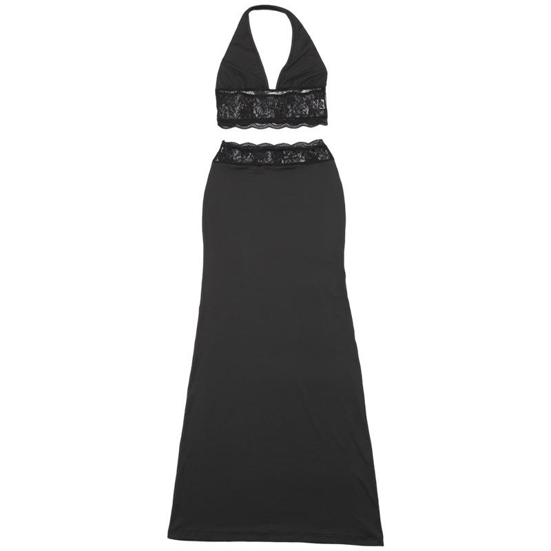 Damen Neue Sommer Mode Sexy Neckholder Rückenfreies Camisole Hohe Taille Spitze Rock Anzug