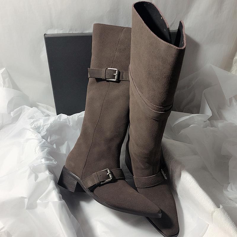 

Fashion Fashion Vintage Women Western Knee High Boots Fashion Winter Belt Buckle Stripper Party Shoes Zapatos De Mujes 35 кофейный