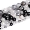 Black Rutilated Tourmaline Quartz  Stone Natural Round Beads 15"Strand Loose Spacer Beads 4/6/8/10/12mm for Jewelry Making DIY Bracelets Accessories