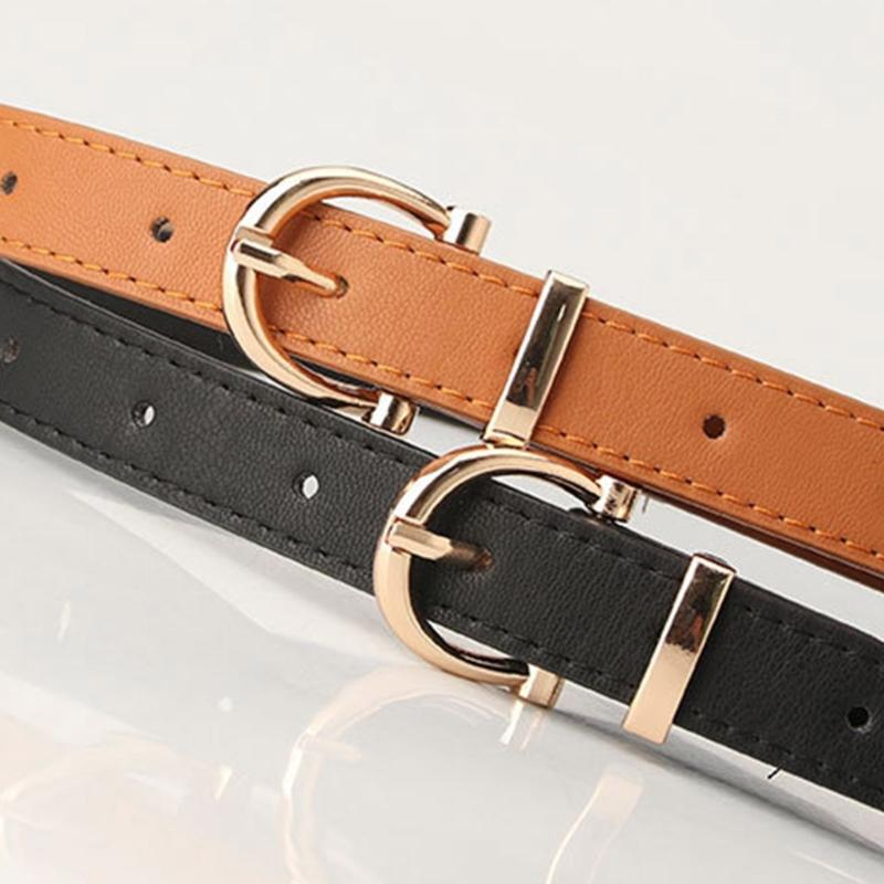 Adjustable Golden Oval Shape Buckle Thin Belt PU-leather All-match Belt Hot Girl Women Waist Belt for Coat Skirts Jeans