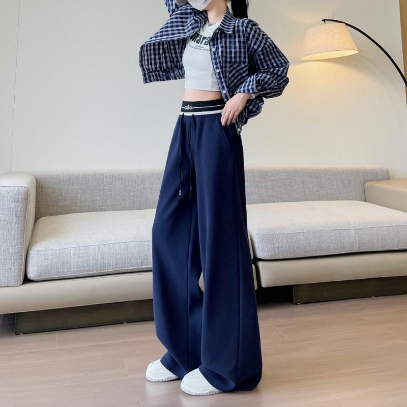 Navy blue sweatpants women's autumn and winter new high-waisted loose wide-leg pants slim straight casual pants