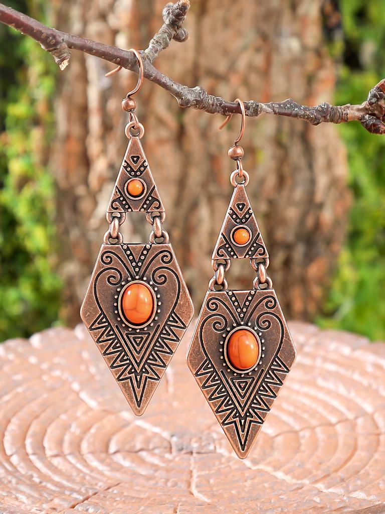 1 Pair Ethnic Style Earrings for Women Geometric Rhombus Vintage Silver Boho Accessories Daily Wear Party Decors Gifts Versatile