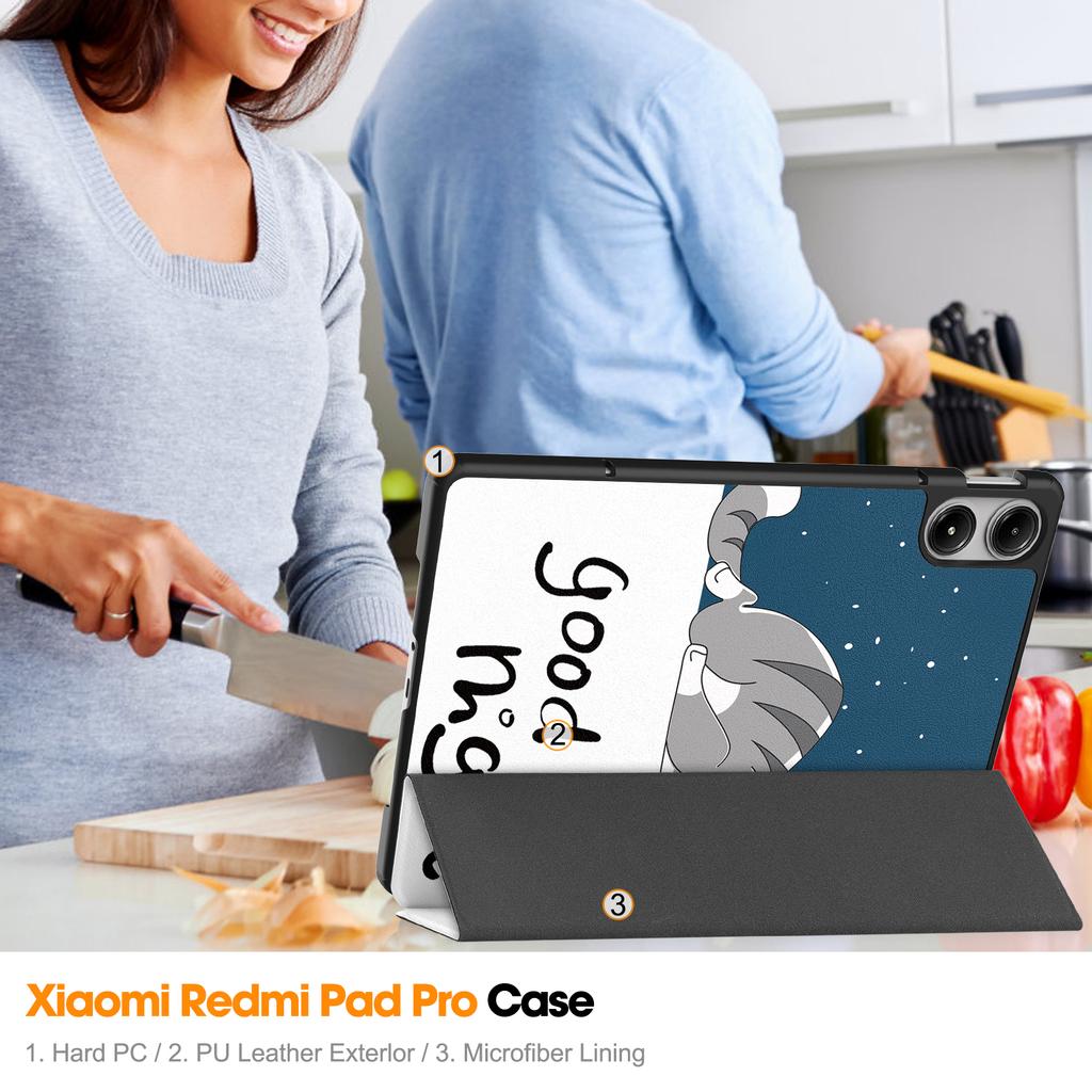 Tablet Case for Xiaomi Redmi Pad Pro/Pad Pro 5G/Xiaomi Poco Pad 4G Auto Wake/Sleep Trifold Stand Pattern Printed Leather Cover