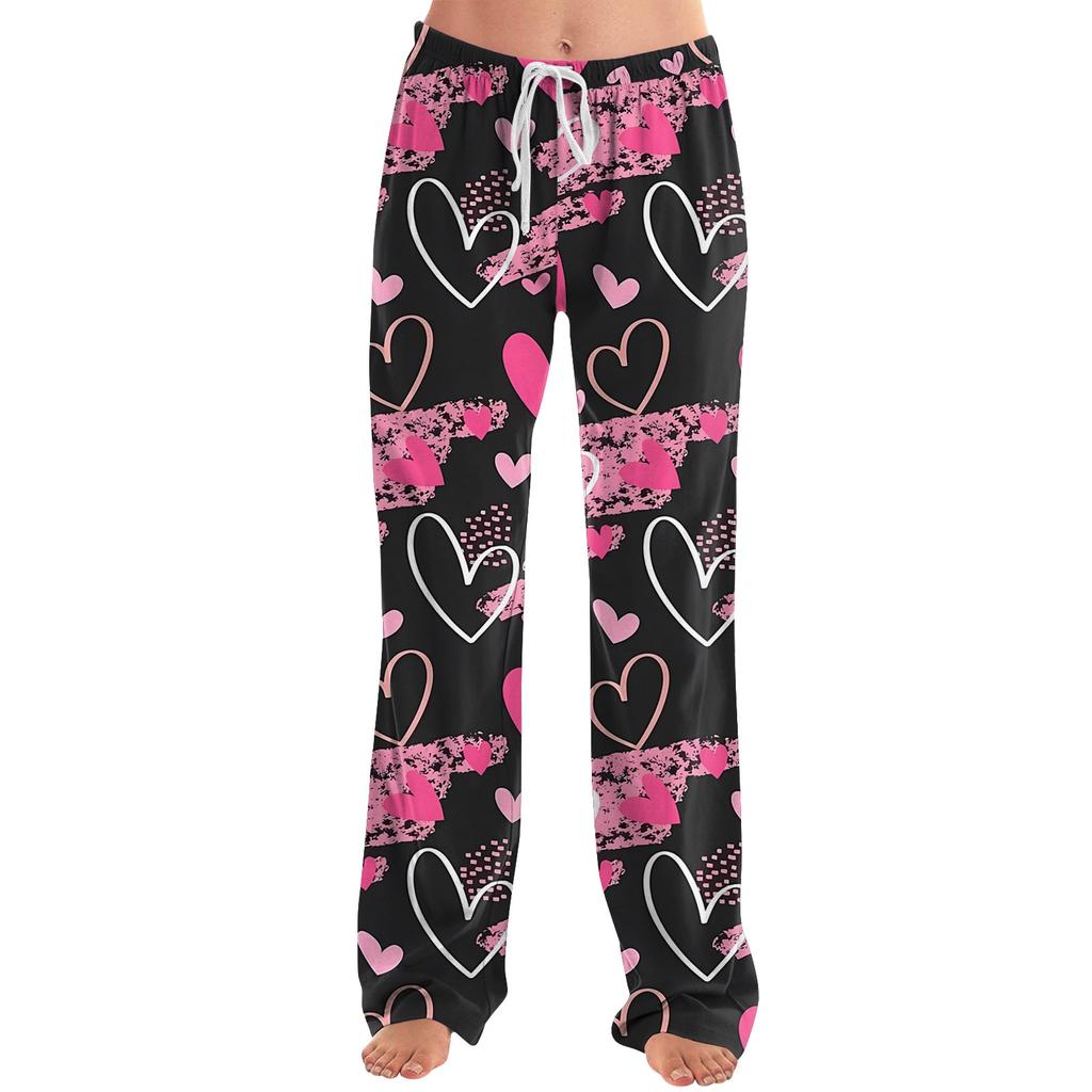 Womens Pajama Pants Sleepwear Casual Drawstring Elastic Waist Pants Comfy Straight Yoga Loose Trousers