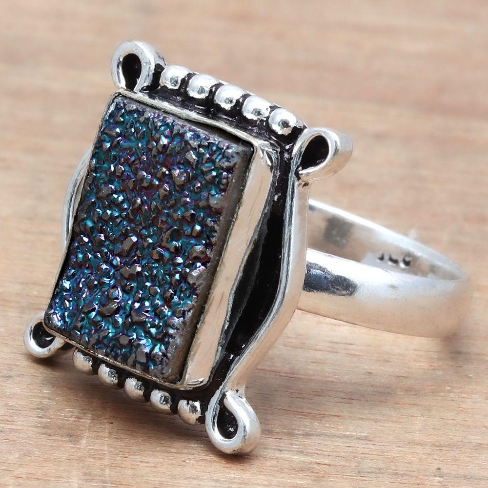 Titanium Drusy Gemstone Handmade Silver Jewelry "9"