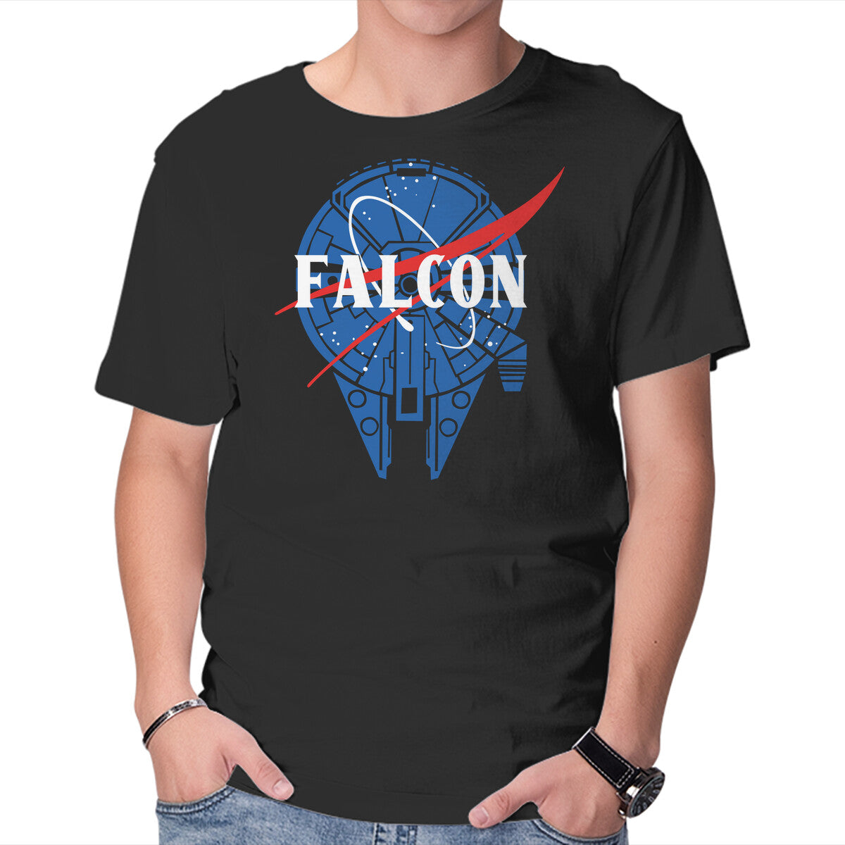 Unisex Crew Neck T-Shirt Falcon Nasa Graphic Short Sleeve Casual Tee XS