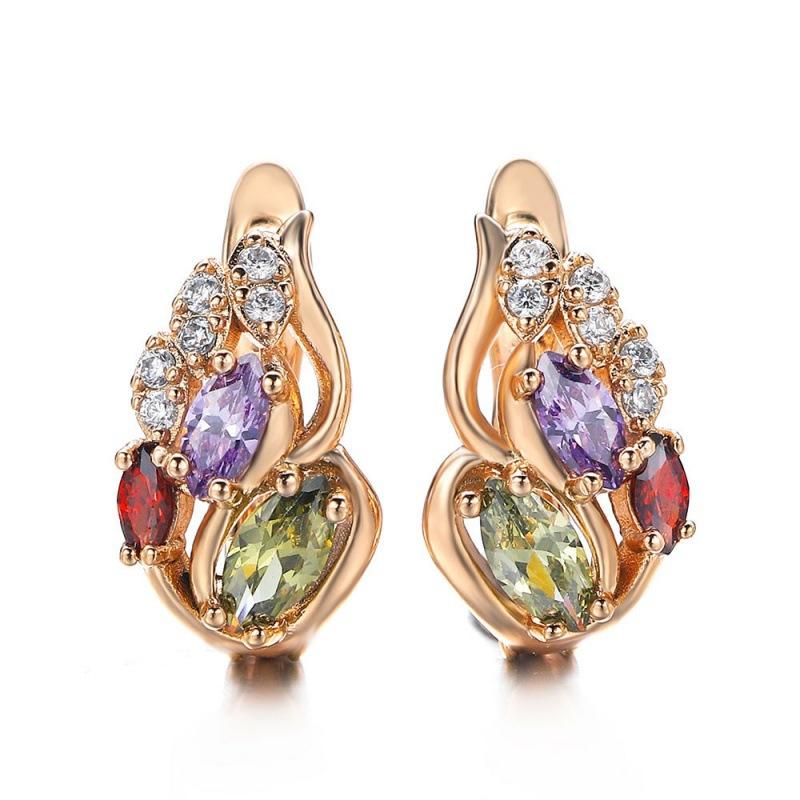 

Wish Deluxe Multicolor Crystal Zircon Copper Plated Champagne Gold Ear Buckle Holiday Gift Earrings Women