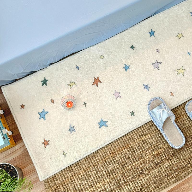 Soft Plush Bedroom Carpet Non-slip Blue Star Rug Comfortable Foot Mat for Girls Room Thick Home Decoration