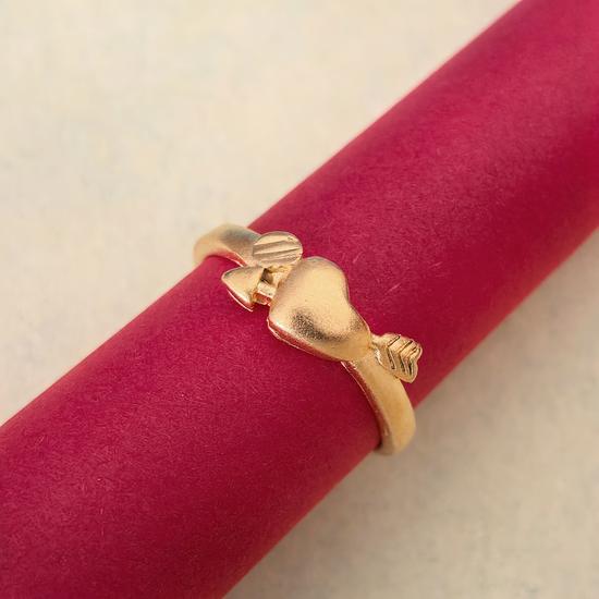 Imitation Gold Arrow Heart Ring, Adjustable Women s Brass Gold-Plated Heart Shape Ring
