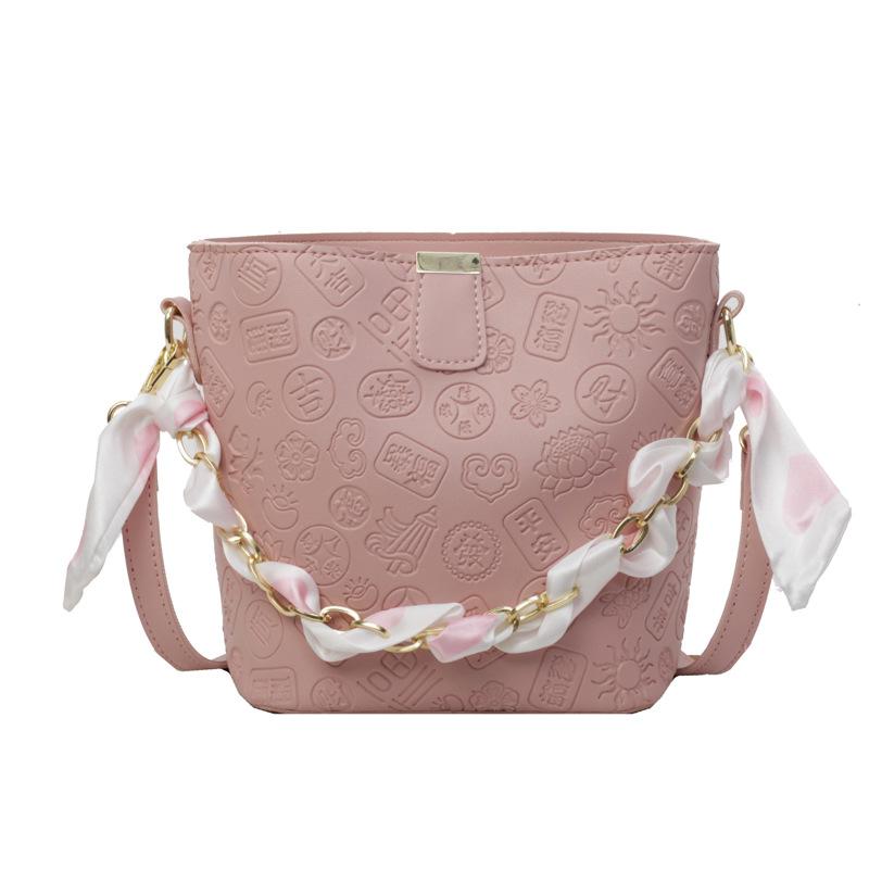 Симпатичная женская сумка через плечо с цветочным принтом, женская популярная новая модная однотонная сумка-ведро 2024 года розовый