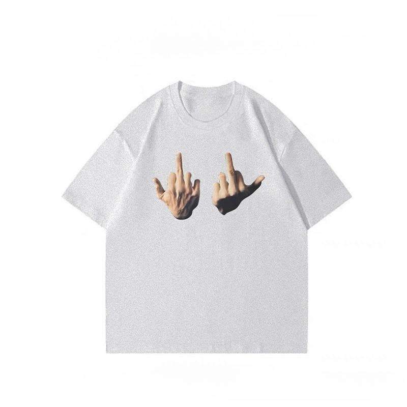 

2025 Summer New Middle Finger Cotton Short-sleeved T-shirt Men s and Women s American Casual Crew Neck Top Couple Sports Top 4XL