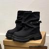 Brown Platform Martin Boots Women's New Spring and Autumn Single Boots Heightened Trousers British Style Maillard Short Boots