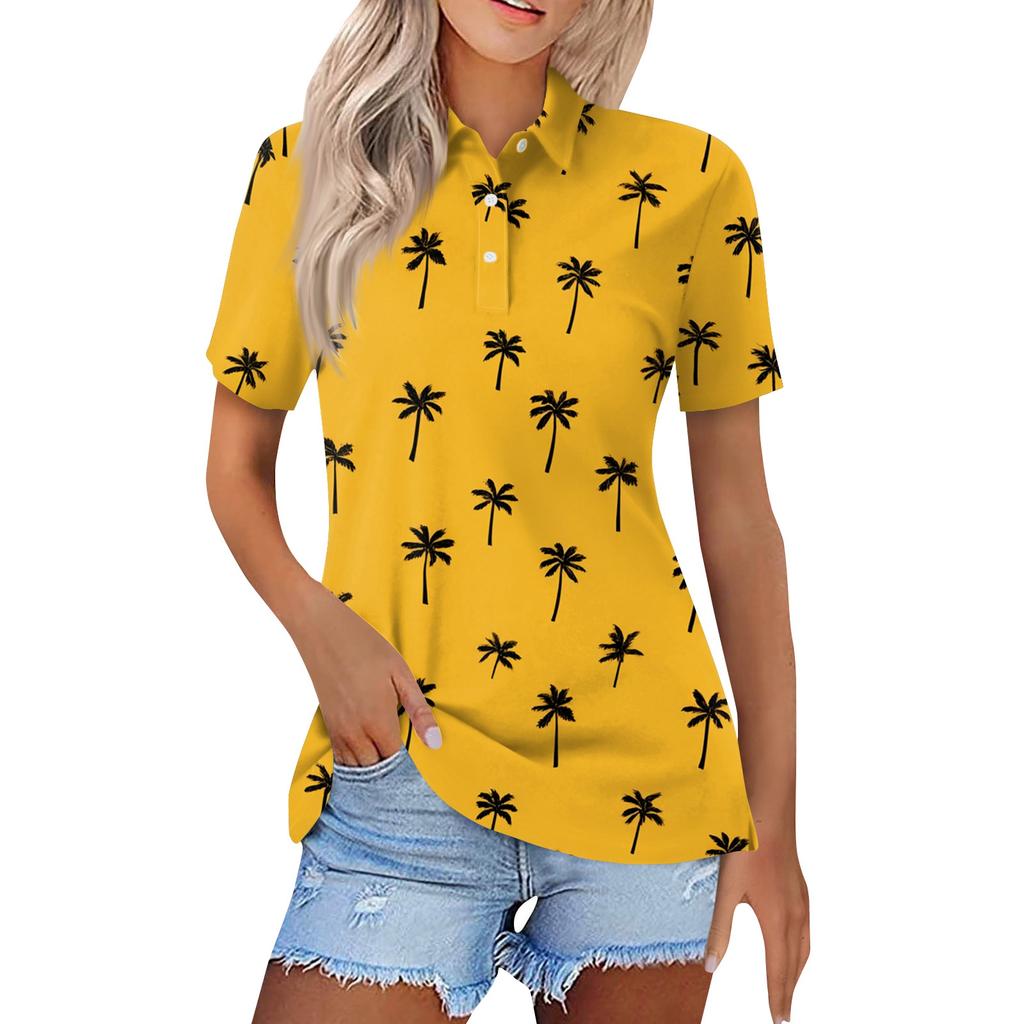 Dámská móda Ležérní klopa košile s krátkým rukávem s potiskem Dámské topy se zapínáním na knoflíky