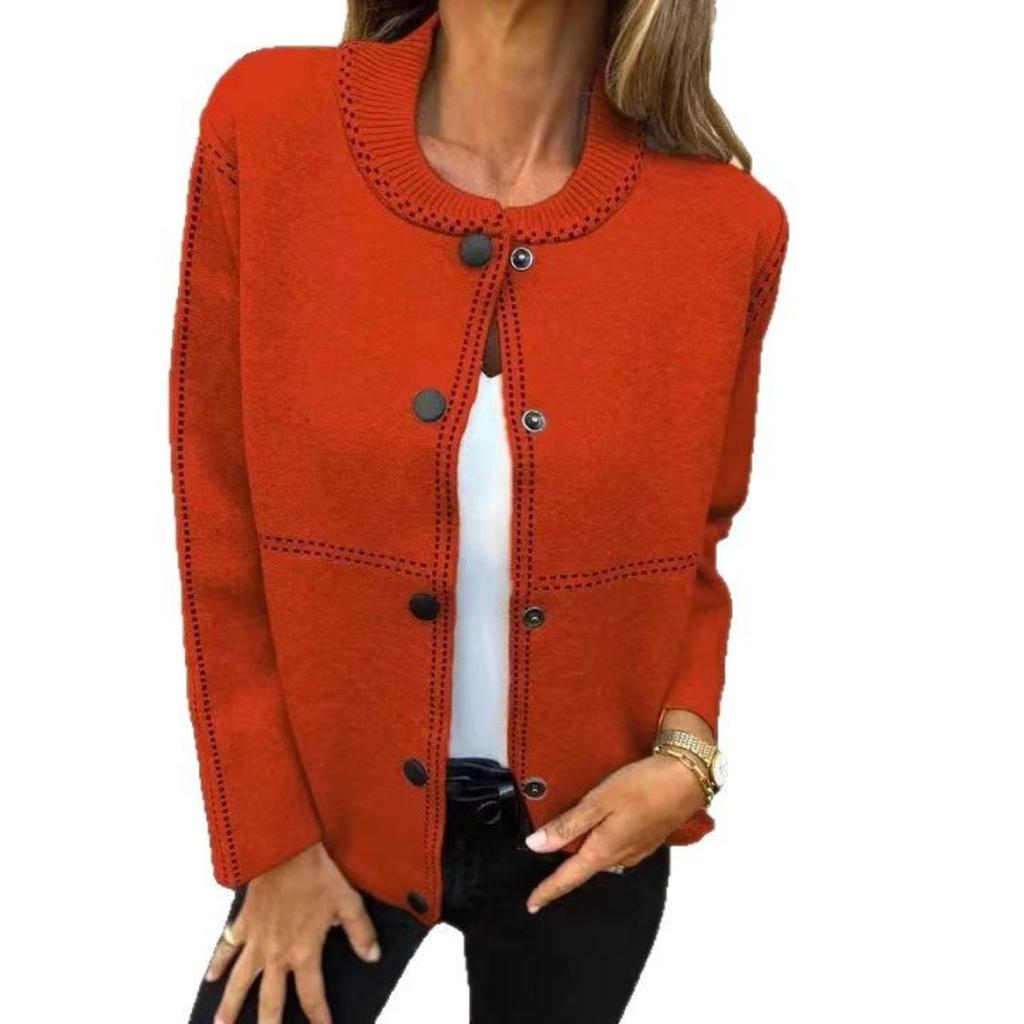 2025 Autumn Winter New Striped Loose Round Neck Button Long Sleeve Versatile Sweater Coat for Women