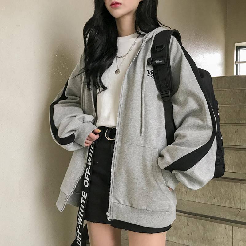 Women's Loose Hooded Zipper Sweatshirt - Autumn 2022 Korean Style