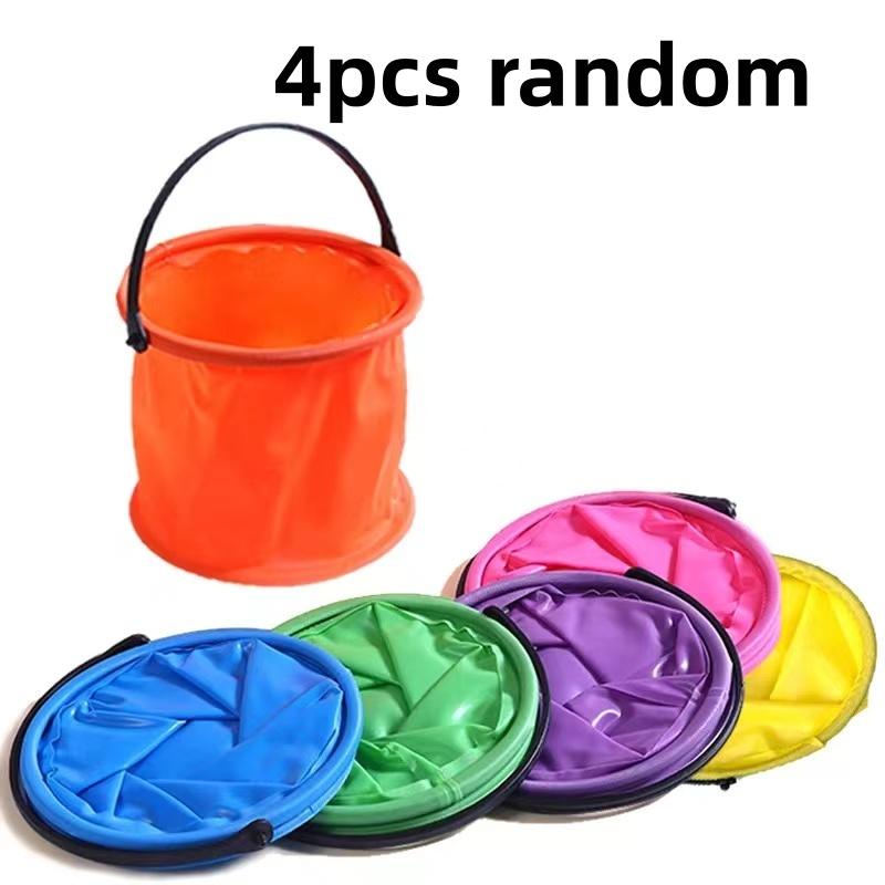 2/4pcs Folding Bucket Art Pen Washing Bucket Handheld Toys Outdoor Beach Sand Pool Leisure Toys Portable Fishing Tools