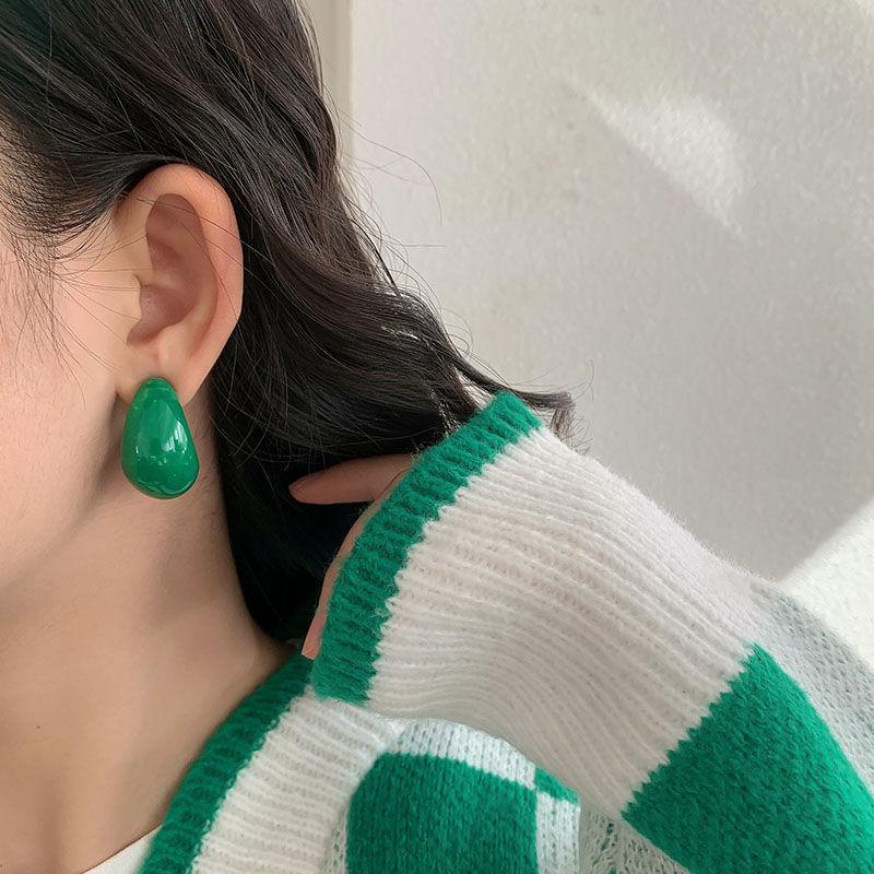 Vintage Style Emerald Resin Earrings Studs C Shape Niche Ear Jewelry Women Temperament Retro Elegant Chic Trendy Unique Stylish