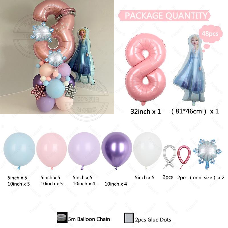 48PCS Frozen Princess Elsa Children's Birthday Party Baby Shower Decoration Decoration Aluminum Film Column Digital Latex Balloo