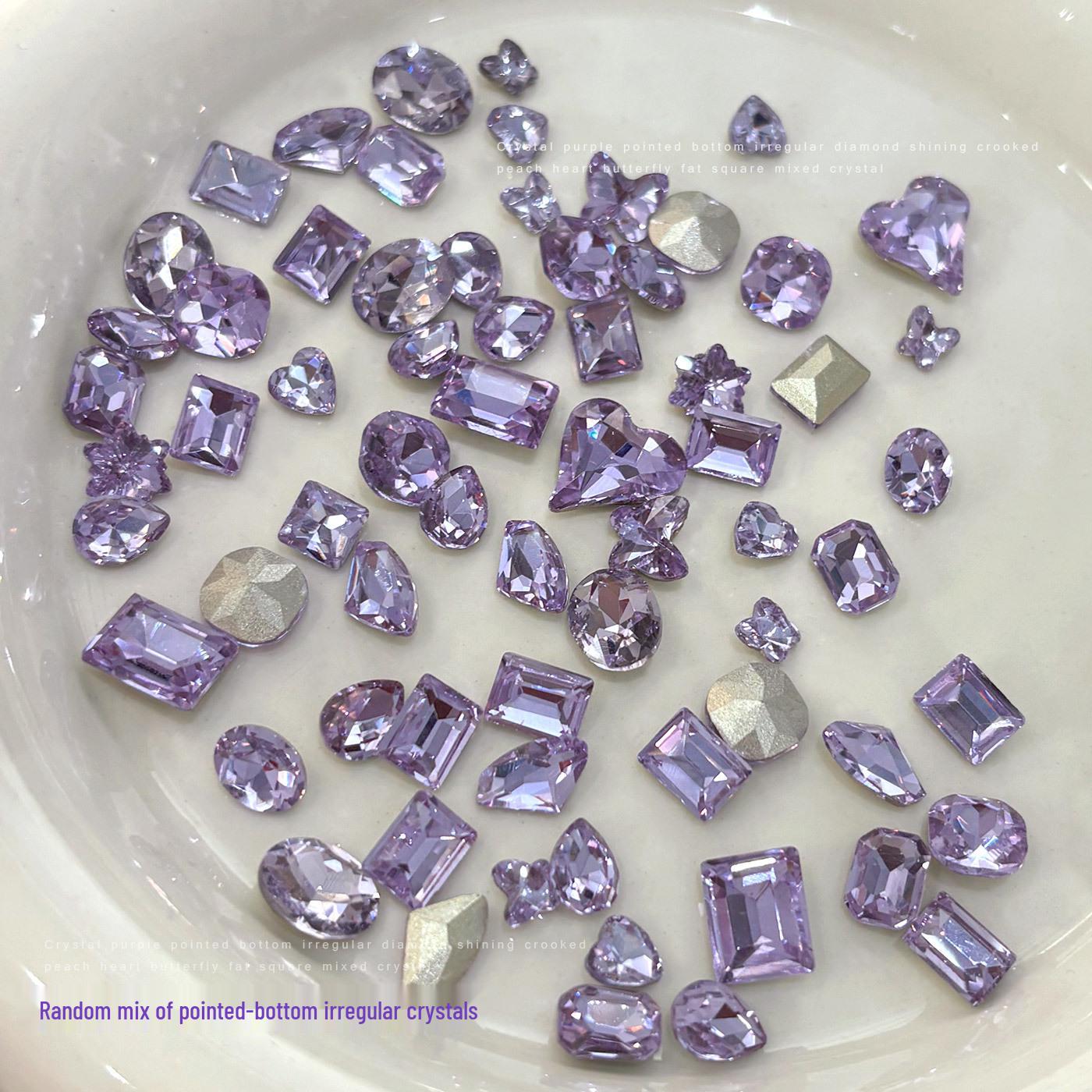 Фиолетовые Стразы Кристаллы Декорации для Маникюра - Смешанные Стилі: Толстый квадрат, Бабочка, Сердце, Большой бриллиант