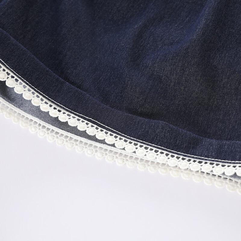 Mengtejiao Girls' Summer Lace Trim Faux Denim Shorts