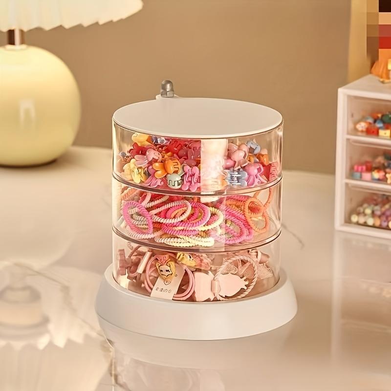 "Elegant Keeper" Princess-Themed Multi-Layer Rotating Jewelry Organizer - Transparent, Anti-Oxidation Storage For Hair Accessories