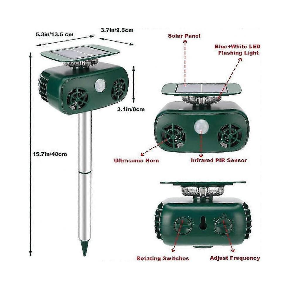 Waterproof Solar Ultrasonic Cat Repeller Outdoor Cat Repeller with Flashing LED Ultrasonic Animal Repeller for Dogs Squirrels Birds Wild Animals