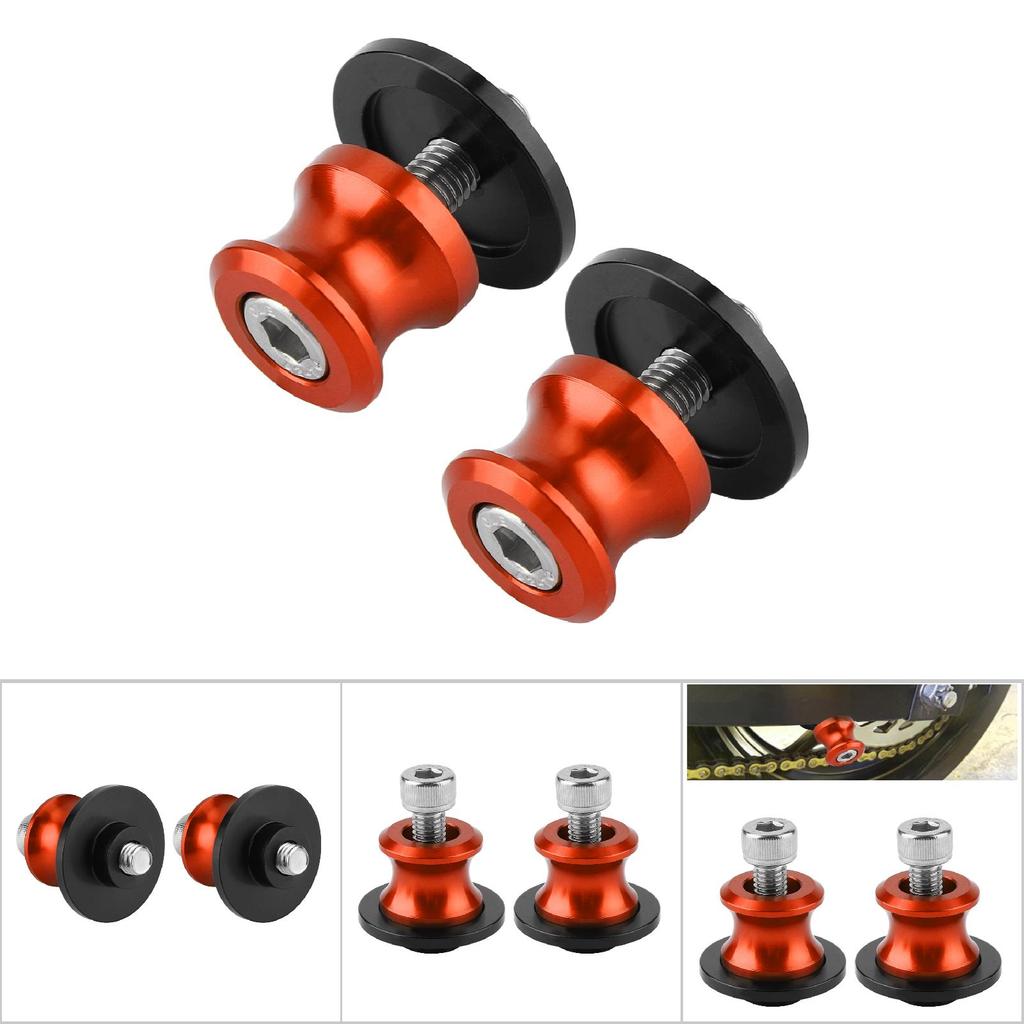2pcs 10mm Motorcycle CNC Rear Stand Swing Arm Spool Sliders Stand Swingarm Bobbins (Orange)