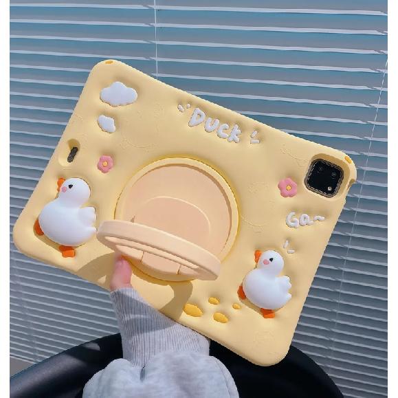 3D Cartoon Cute Duck Kids Case For iPad Mini Air 2 3 4 5 6/7 8th 9th 10th 10.9 11th A16 Pro 11" 12th A19 Silicone Tablet Protective Case Stand