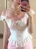 Korea Chic Fake Two-piece Design Sense Shirt Summer New Sweet Lace Shirt Cropped Tops Off Shoulder Sexy Casual Camisole Top