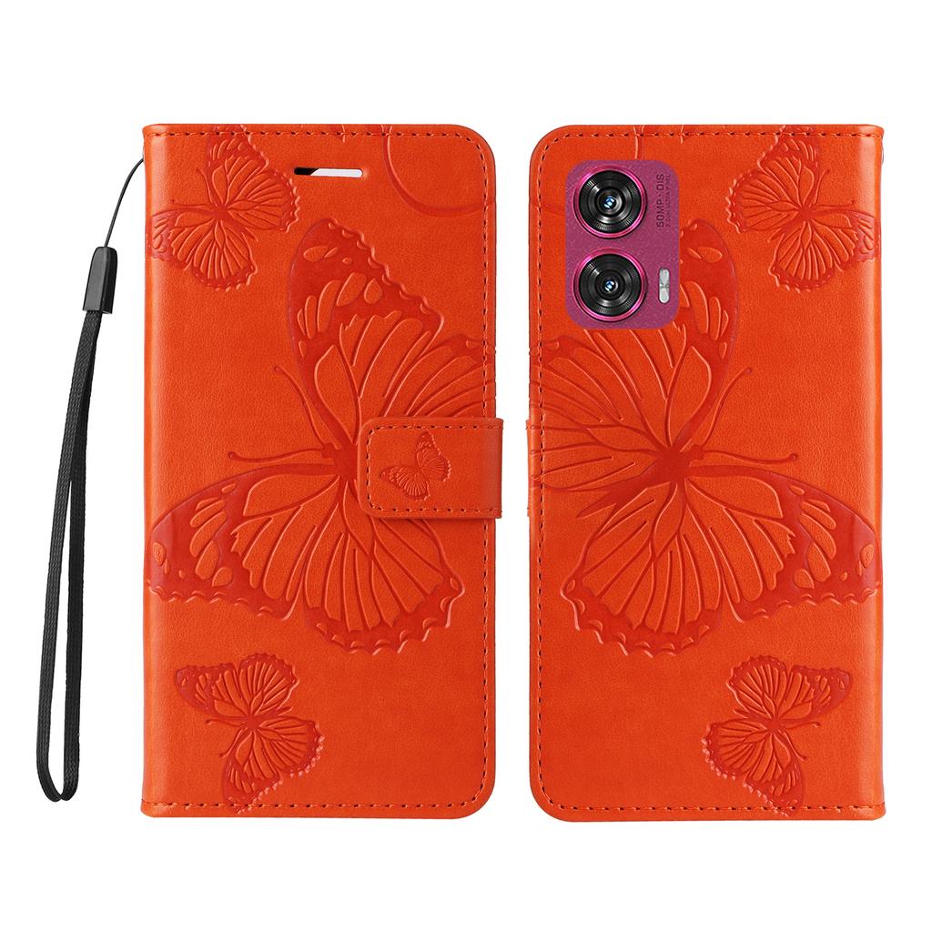 Für Motorola Edge 50 Fusion 5G Brieftasche Hülle Floral Schmetterling Geprägtes Leder Handyhülle Ständer