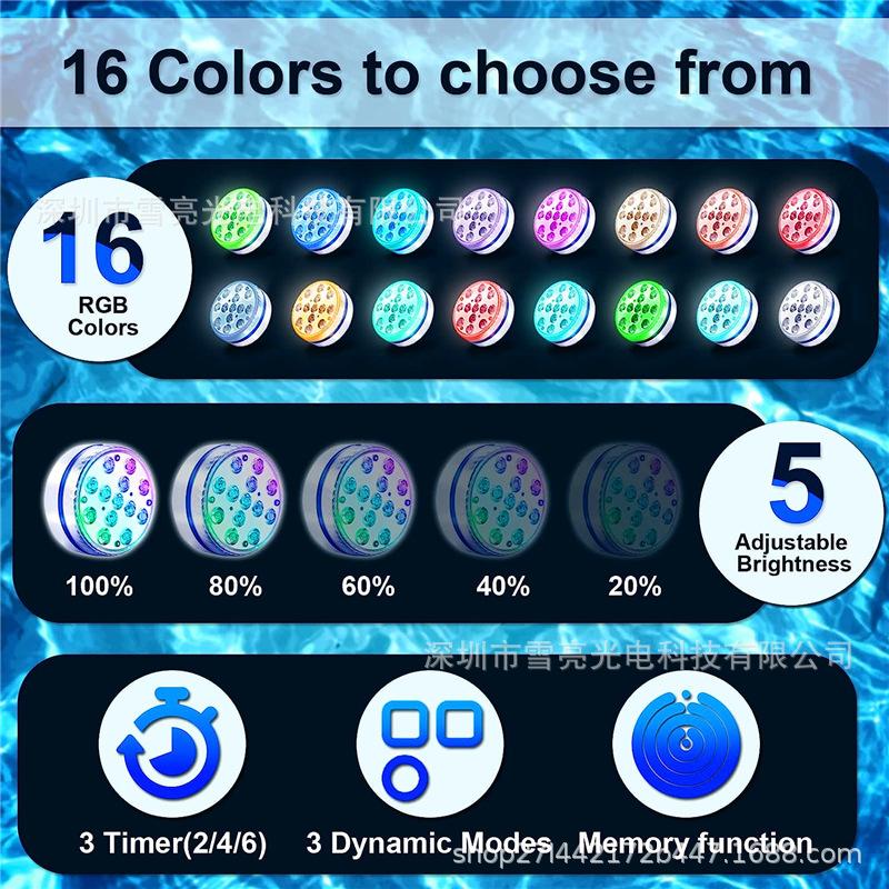 Newest Submersible 13LED Underwater Light with Remote Control Underwater Pool Light IP68 Bright Lamp RGB for Pond/Pool/Aquarium