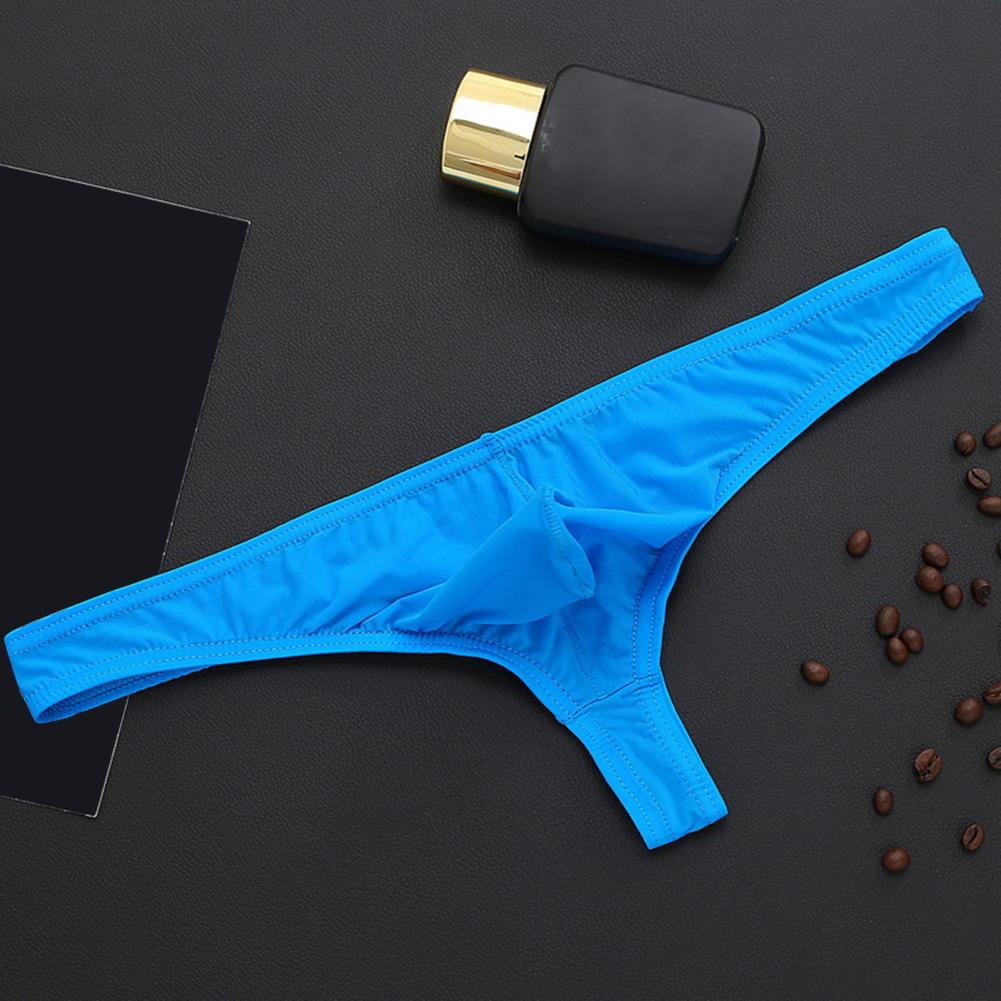 Men Sexy Thong Low-rise U-Convex Solid Color Briefs Elastic Waistband Slim Fit Solid Color Ice Silk Underwear Daily Wear